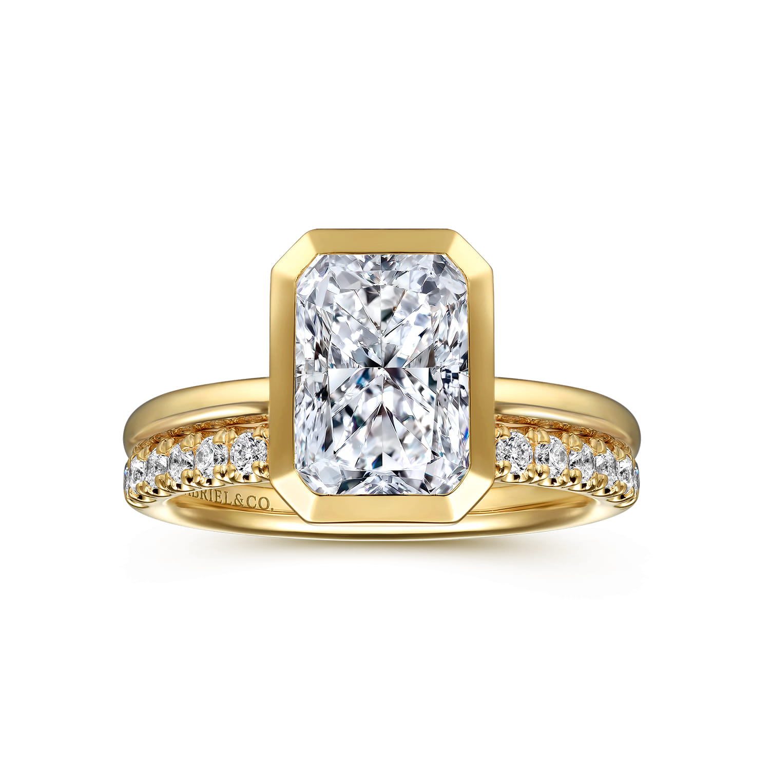 Linny - 14K Yellow Gold Radiant Cut Bezel Set Diamond Engagement Ring - Shot 4