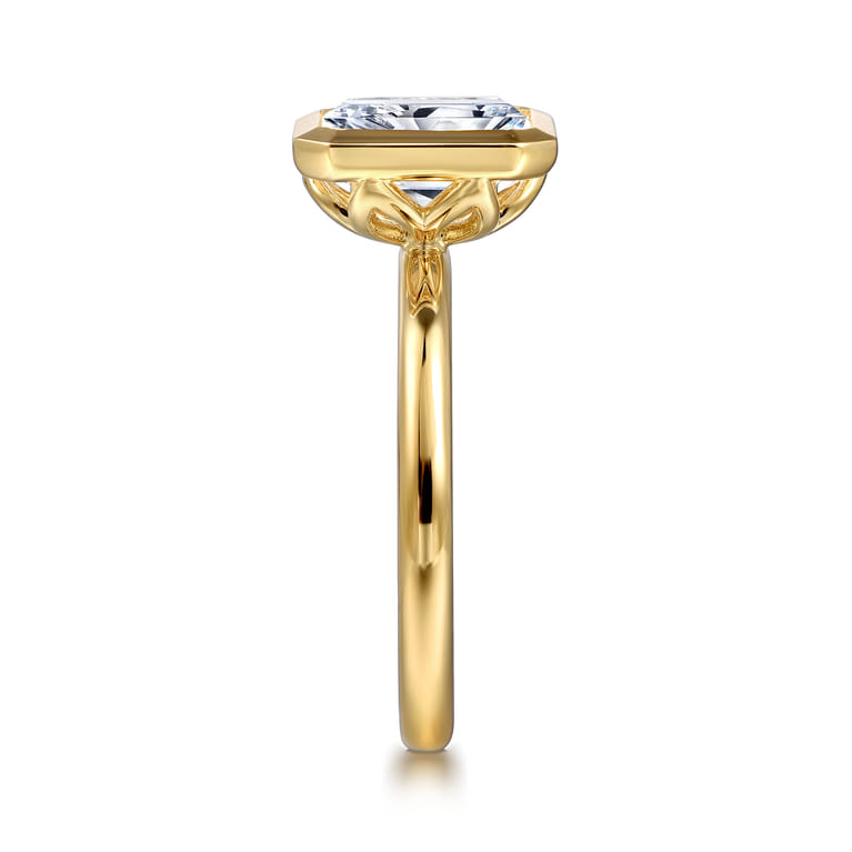 Linny - 14K Yellow Gold Radiant Cut Bezel Set Diamond Engagement Ring - Shot 5