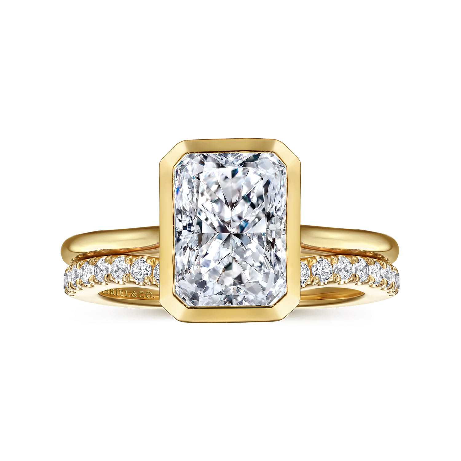 Brooke - 14K Yellow Gold Radiant Cut Bezel Set Solitaire Diamond Engagement Ring - Shot 4