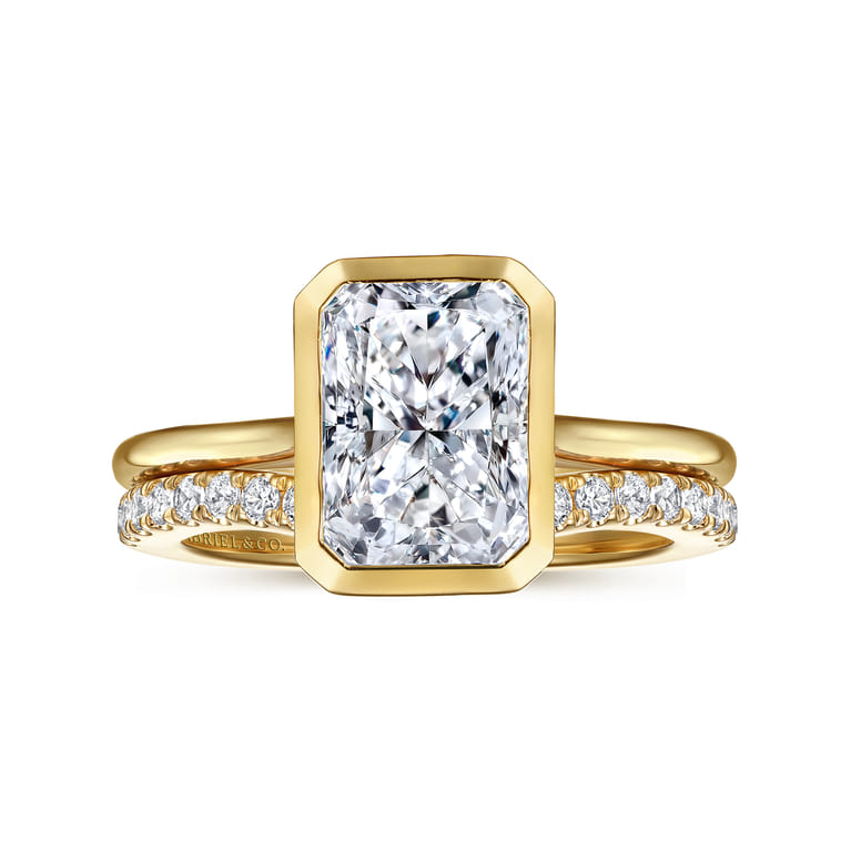 Brooke - 14K Yellow Gold Radiant Cut Bezel Set Solitaire Diamond Engagement Ring - Shot 4