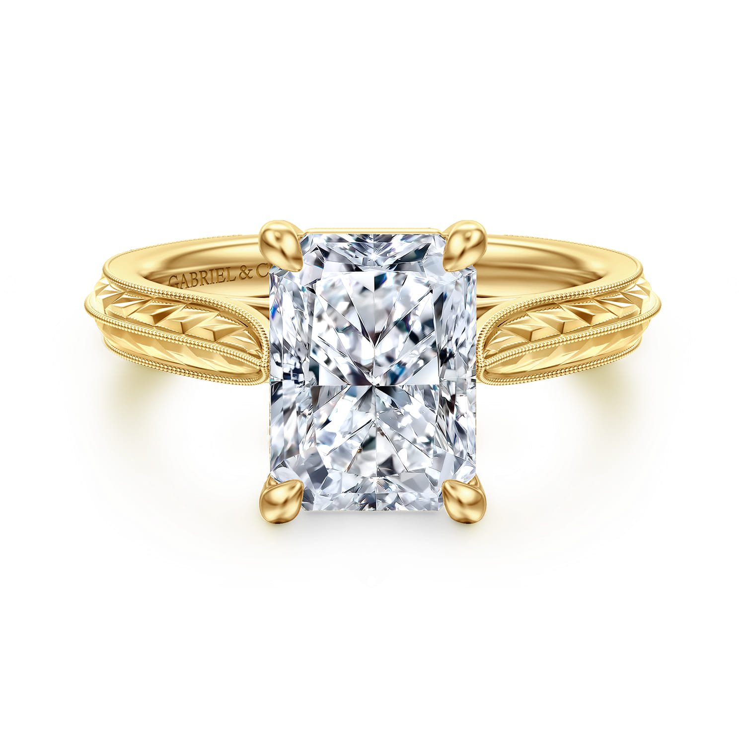 Gaze - Vintage Inspired 14K Yellow Gold Radiant Cut Solitaire Diamond Engagement Ring - Shot 1