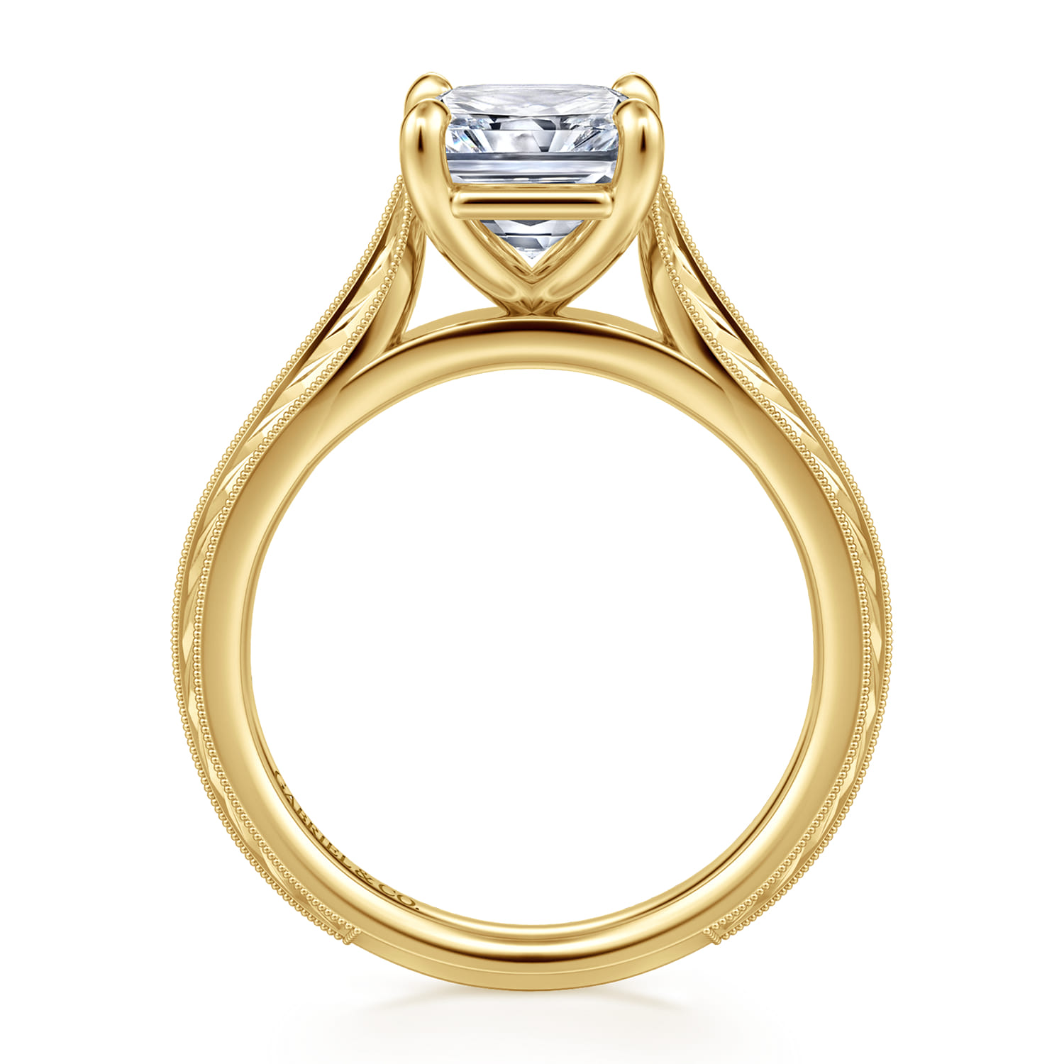 Gaze - Vintage Inspired 14K Yellow Gold Radiant Cut Solitaire Diamond Engagement Ring - Shot 2