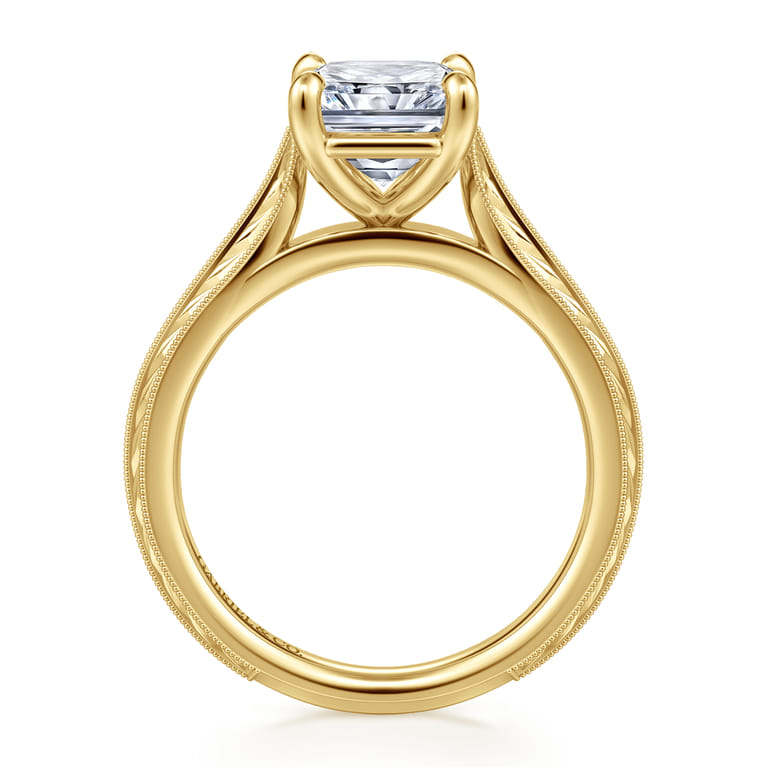 Gaze - Vintage Inspired 14K Yellow Gold Radiant Cut Solitaire Diamond Engagement Ring - Shot 2