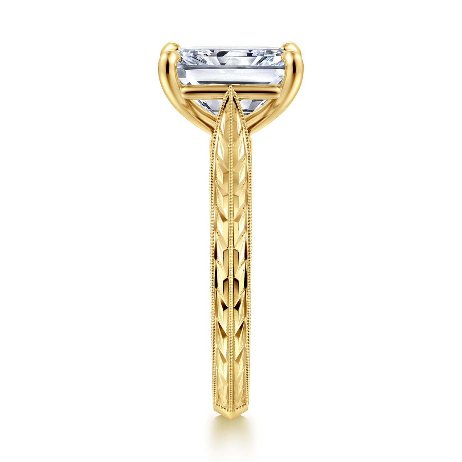 Gaze - Vintage Inspired 14K Yellow Gold Radiant Cut Solitaire Diamond Engagement Ring - Shot 4