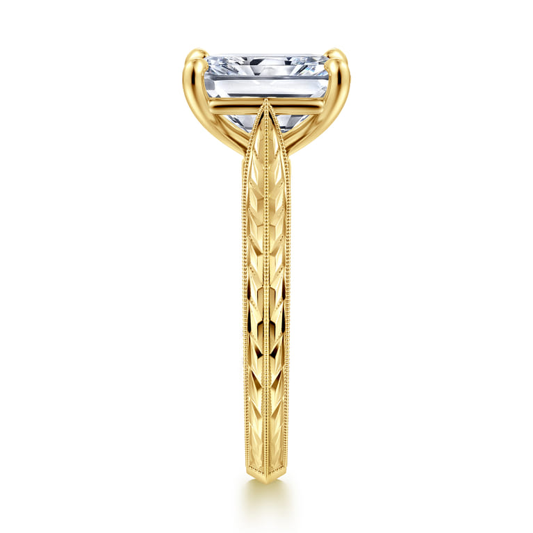 Gaze - Vintage Inspired 14K Yellow Gold Radiant Cut Solitaire Diamond Engagement Ring - Shot 4