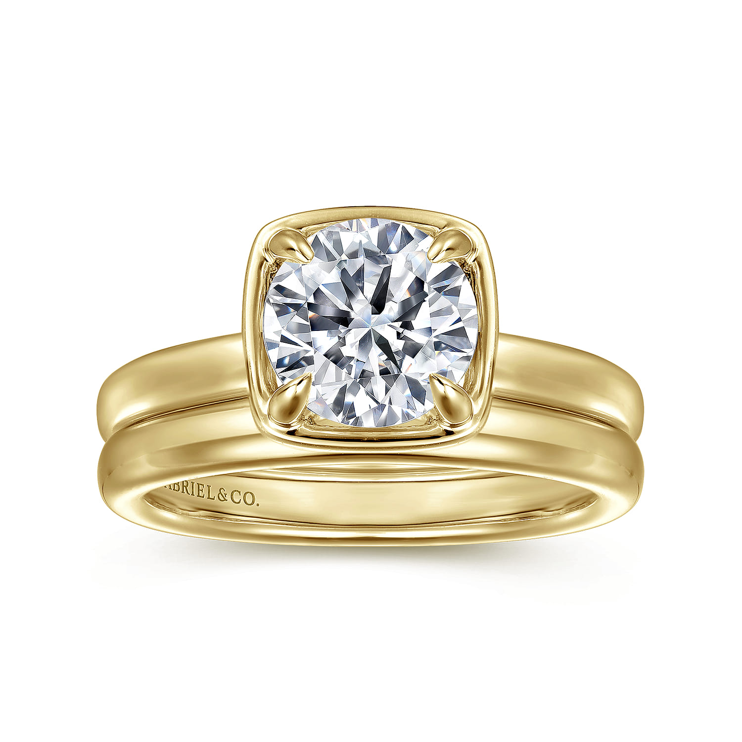 Deedie - 14K Yellow Gold Bezel Prong Round Diamond Engagement Ring - 0.13 ct - Shot 4