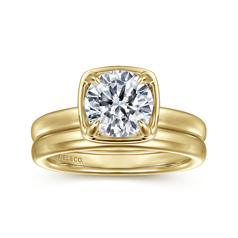 Deedie - 14K Yellow Gold Bezel Prong Round Diamond Engagement Ring - 0.13 ct - Shot 4