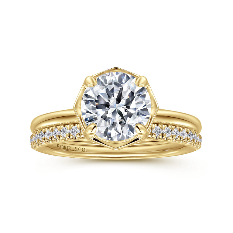 Cassi - 14K Yellow Gold Bezel Prong Round Diamond Engagement Ring - 0.06 ct - Shot 4