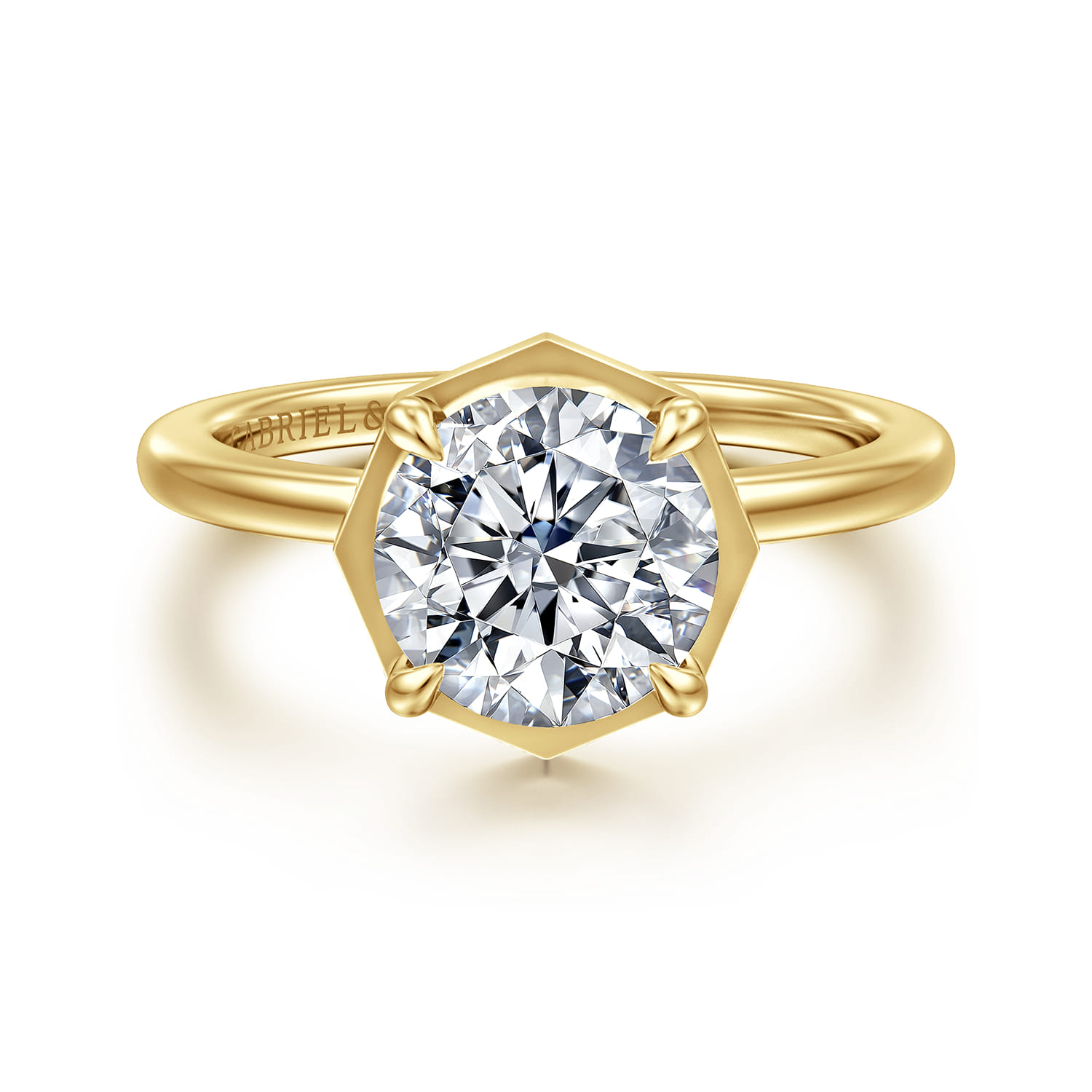 Cassi - 14K Yellow Gold Bezel Prong Round Diamond Engagement Ring - 0.06 ct - Shot 1