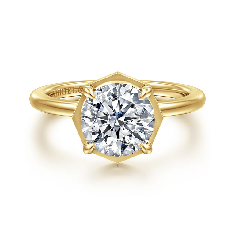 Cassi - 14K Yellow Gold Bezel Prong Round Diamond Engagement Ring - 0.06 ct - Shot 1