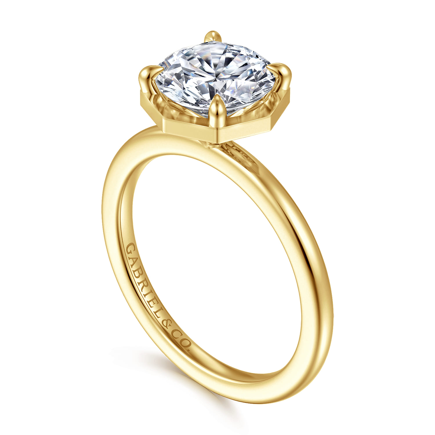 Cassi - 14K Yellow Gold Bezel Prong Round Diamond Engagement Ring - 0.06 ct - Shot 3