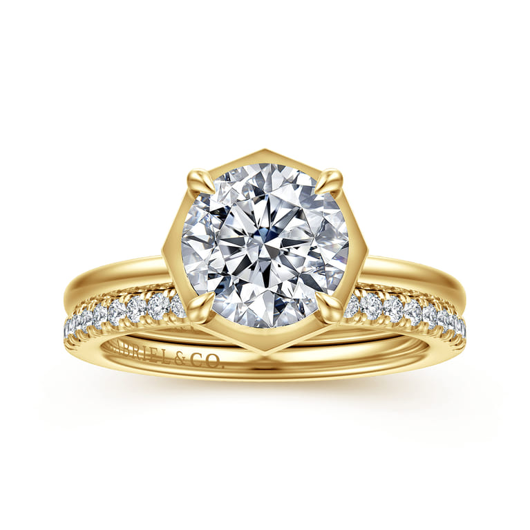 Cassi - 14K Yellow Gold Bezel Prong Round Diamond Engagement Ring - 0.06 ct - Shot 4