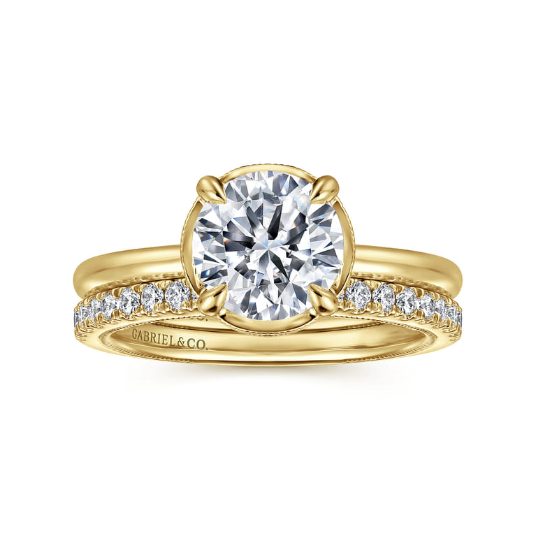 Catallina - 14K Yellow Gold Bezel Prong Round Diamond Engagement Ring - 0.17 ct - Shot 4