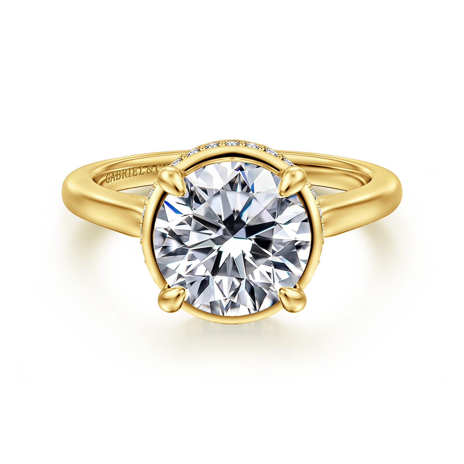 Reece - 14K Yellow Gold Round Bezel Prong Diamond Engagement Ring - 0.11 ct - Shot 1