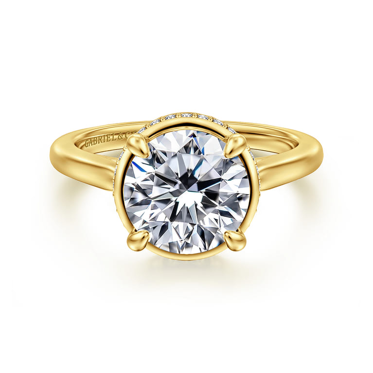 Reece - 14K Yellow Gold Round Bezel Prong Diamond Engagement Ring - 0.11 ct - Shot 1