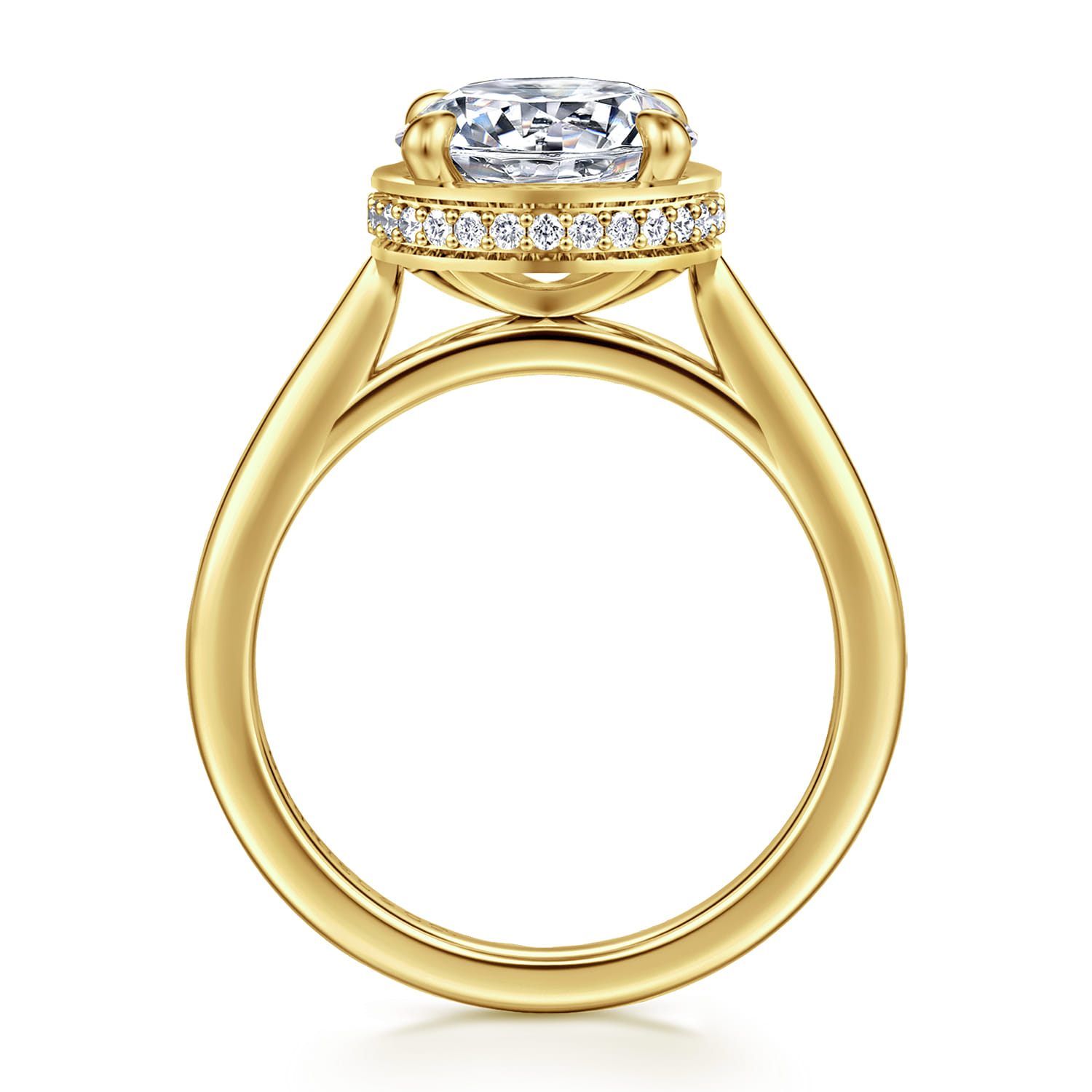 Reece - 14K Yellow Gold Round Bezel Prong Diamond Engagement Ring - 0.11 ct - Shot 2