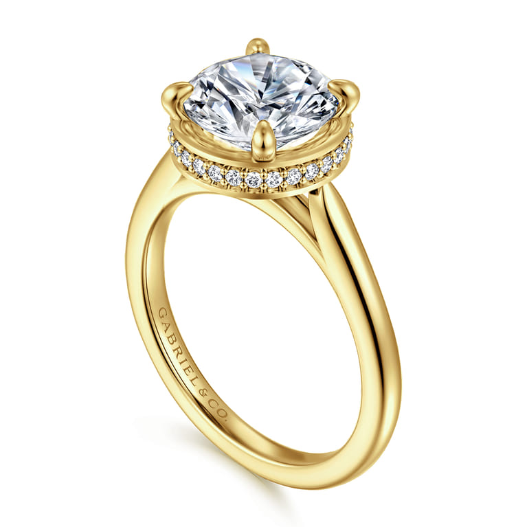 Reece - 14K Yellow Gold Round Bezel Prong Diamond Engagement Ring - 0.11 ct - Shot 3