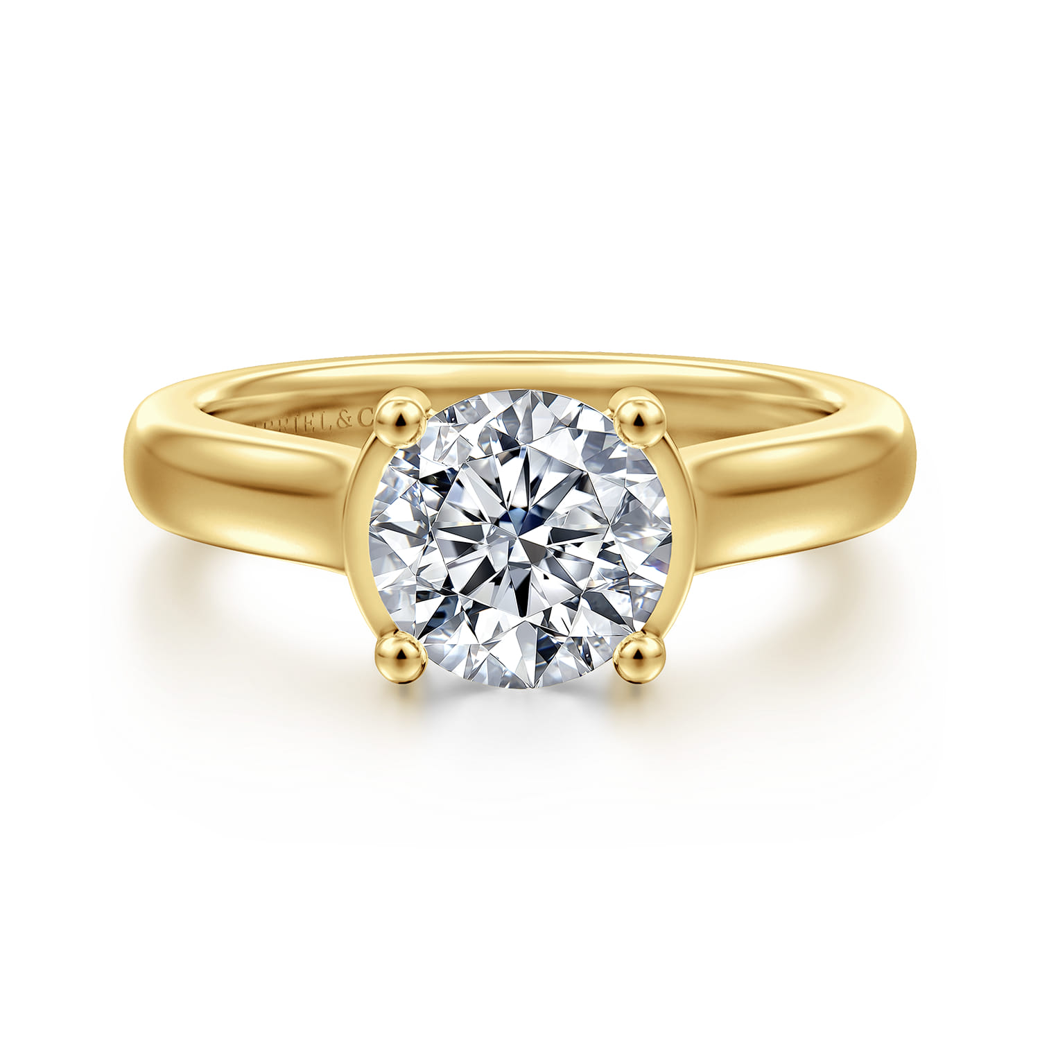 Villa - 14K Yellow Gold Half Bezel Round Diamond Engagement Ring - 0.1 ct - Shot 1