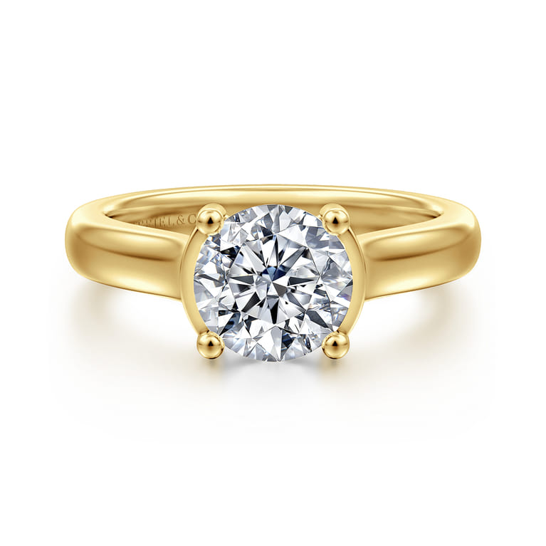 Villa - 14K Yellow Gold Half Bezel Round Diamond Engagement Ring - 0.1 ct - Shot 1