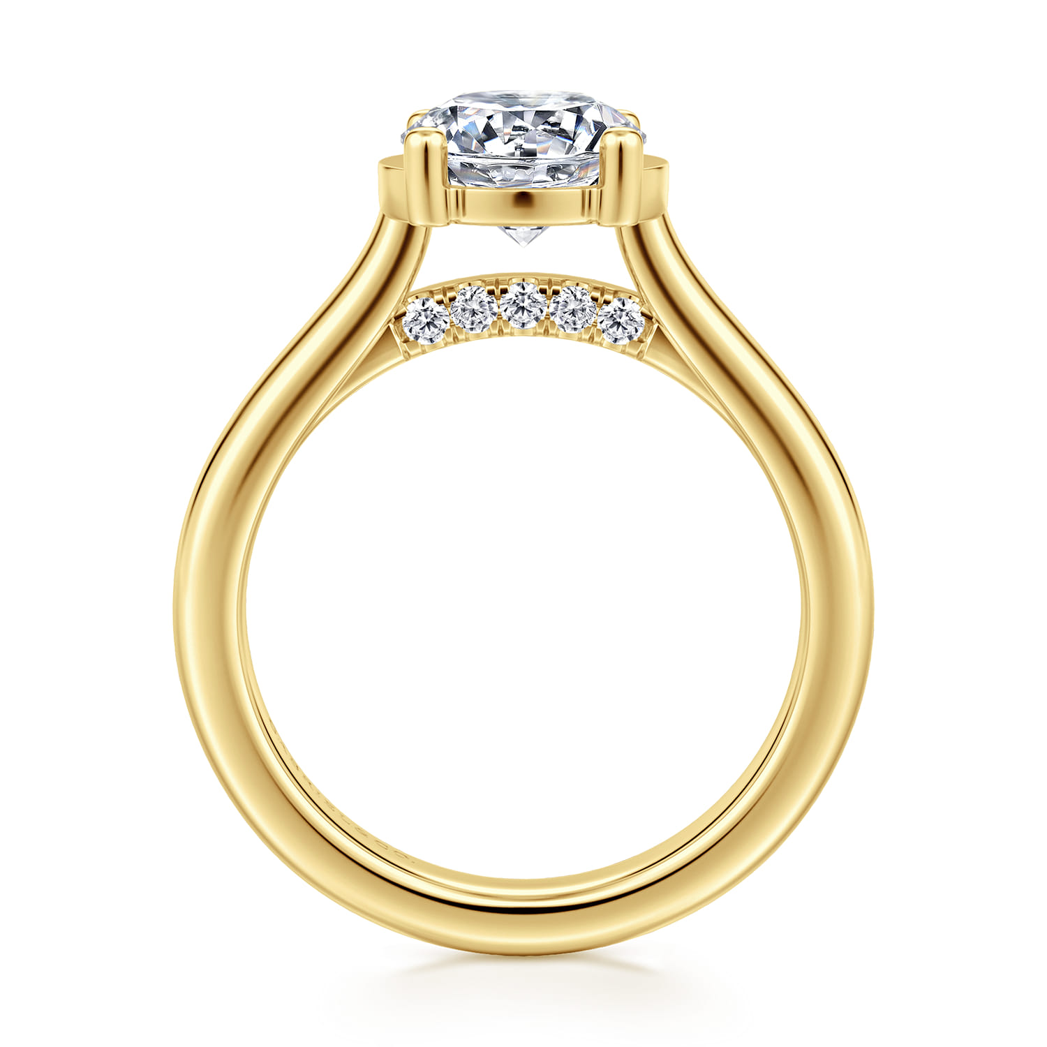 Villa - 14K Yellow Gold Half Bezel Round Diamond Engagement Ring - 0.1 ct - Shot 2