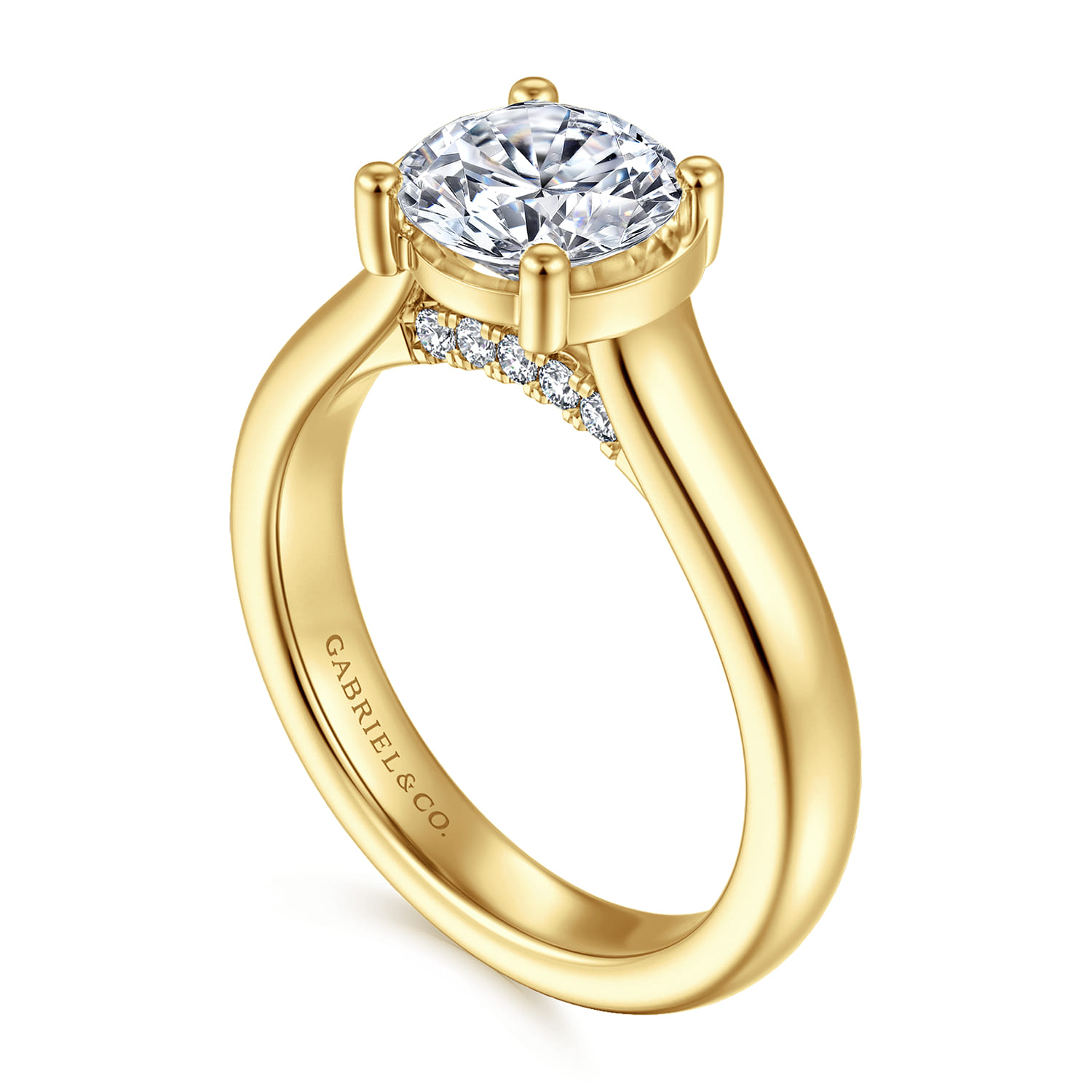 Villa - 14K Yellow Gold Half Bezel Round Diamond Engagement Ring - 0.1 ct - Shot 3