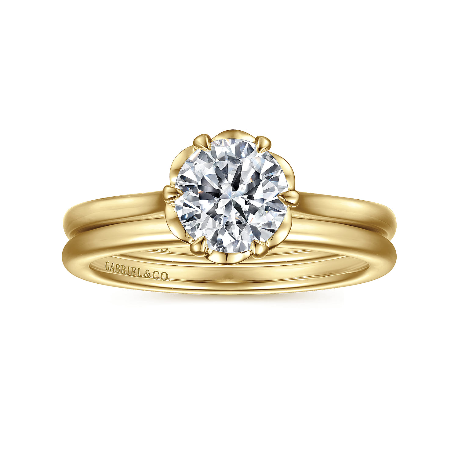 Tiona - 14K Yellow Gold 6 Prong Round Diamond Engagement Ring - Shot 4