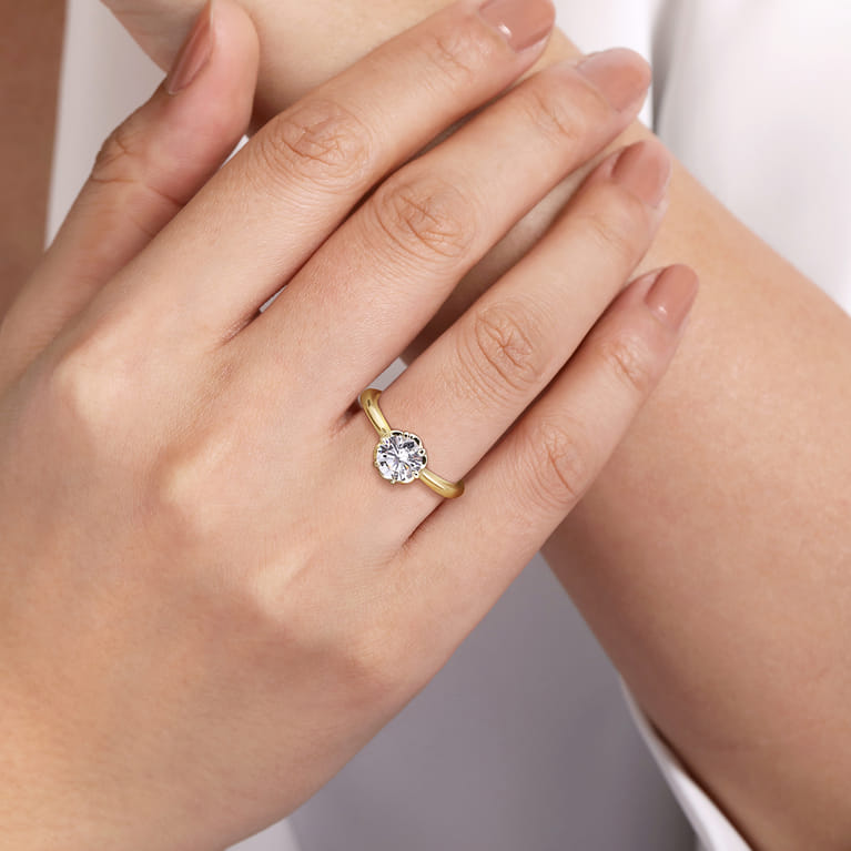 Tiona - 14K Yellow Gold 6 Prong Round Diamond Engagement Ring - Shot 6