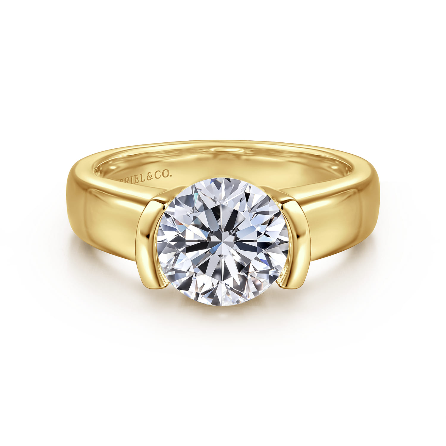 Bara - 14K Yellow Gold Half Bezel East West Round Diamond Engagement Ring - Shot 1