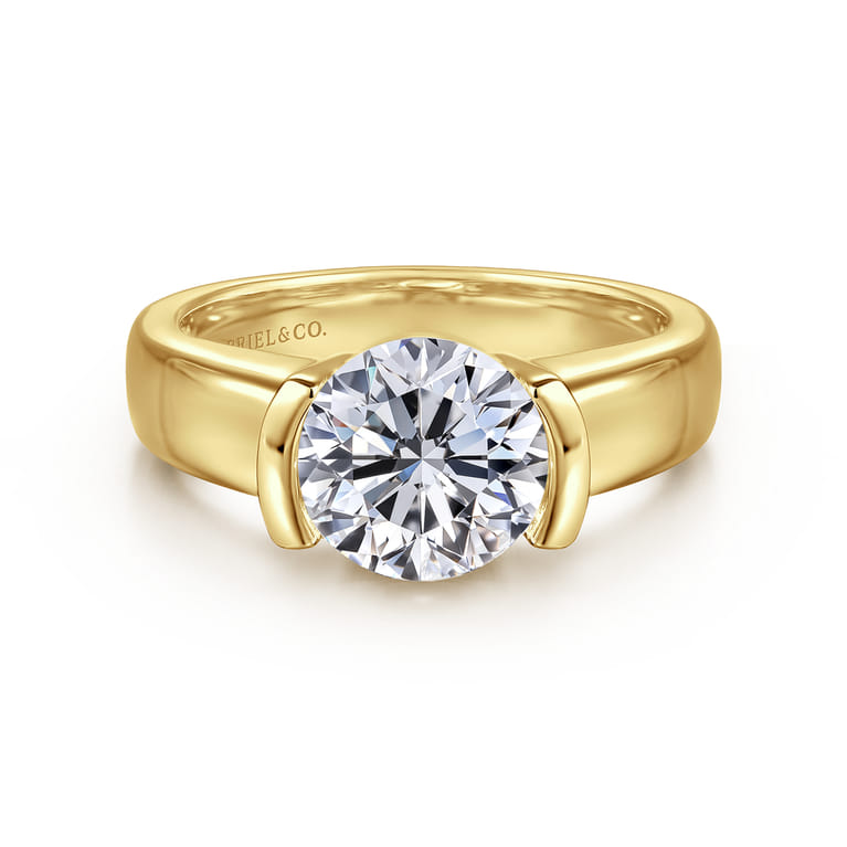 Bara - 14K Yellow Gold Half Bezel East West Round Diamond Engagement Ring - Shot 1