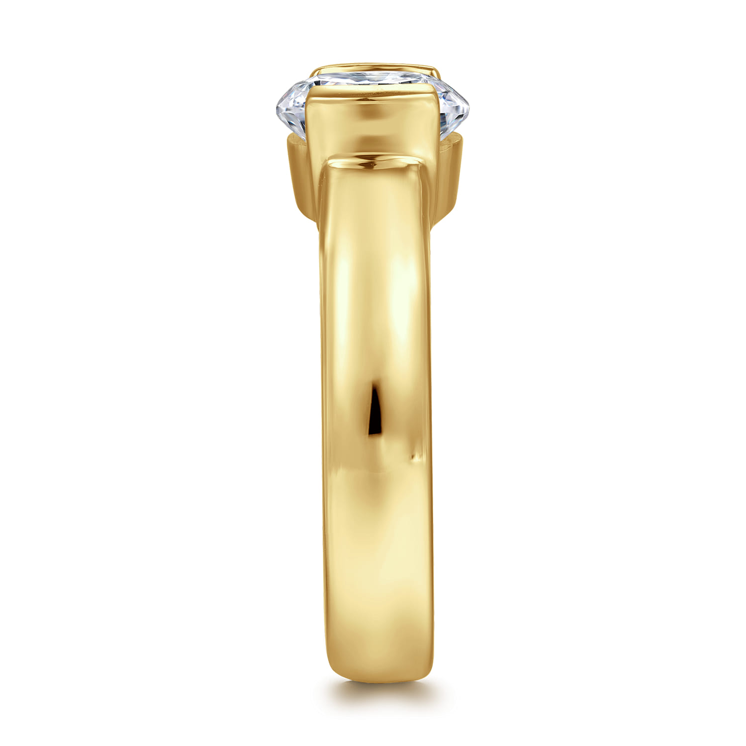 Bara - 14K Yellow Gold Half Bezel East West Round Diamond Engagement Ring - Shot 4