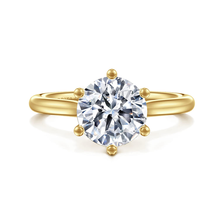Brave - 14K Yellow Gold 6 Prong Round Solitaire Diamond Engagement Ring - Shot 1