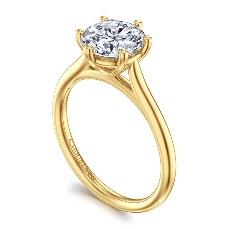 Brave - 14K Yellow Gold 6 Prong Round Solitaire Diamond Engagement Ring - Shot 3