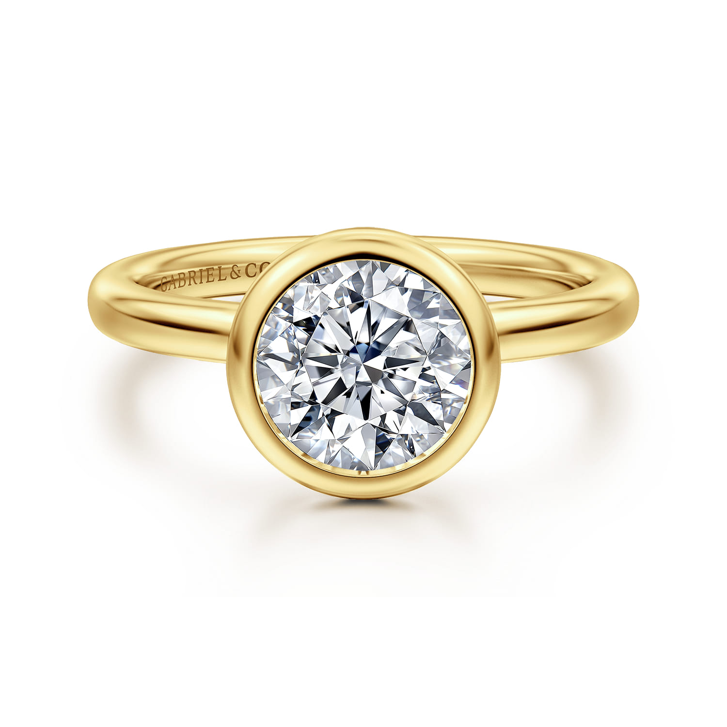 Linny - 14K Yellow Gold Round Bezel Set Diamond Engagement Ring - Shot 1