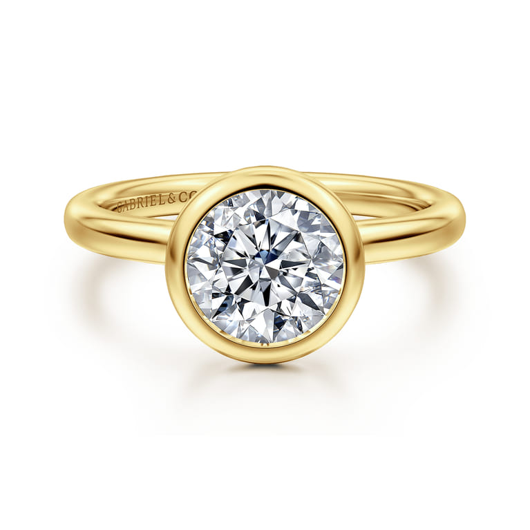 Linny - 14K Yellow Gold Round Bezel Set Diamond Engagement Ring - Shot 1