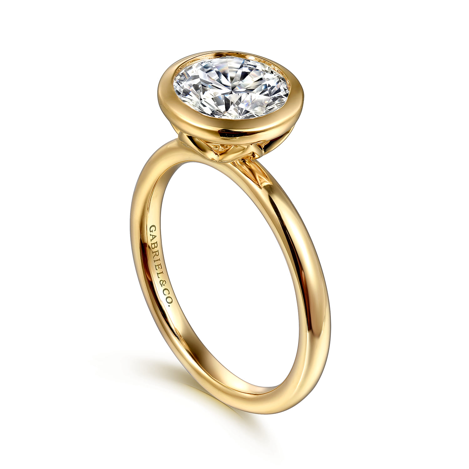 Linny - 14K Yellow Gold Bezel Set Round Diamond Engagement Ring - Shot 3