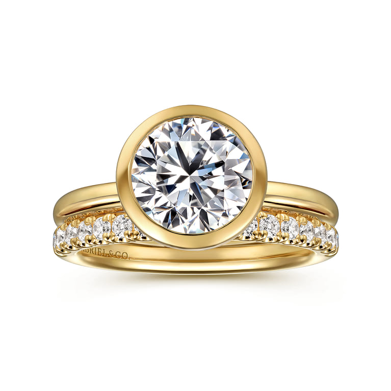 Linny - 14K Yellow Gold Bezel Set Round Diamond Engagement Ring - Shot 4