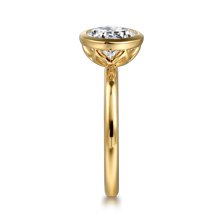 Linny - 14K Yellow Gold Bezel Set Round Diamond Engagement Ring - Shot 5