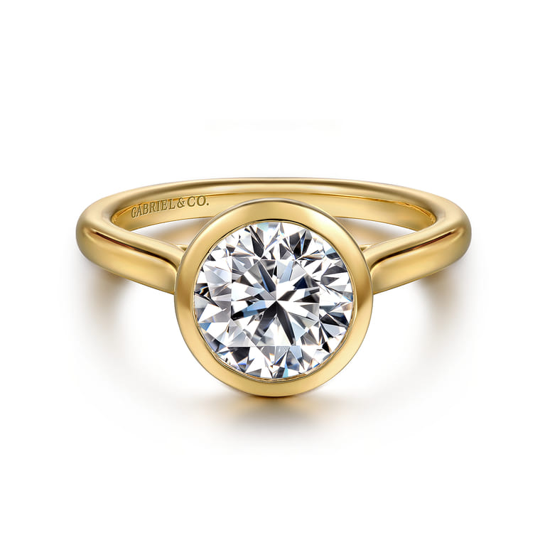 Giovana - 14K Yellow Gold Bezel Set Round Diamond Engagement Ring - Shot 1
