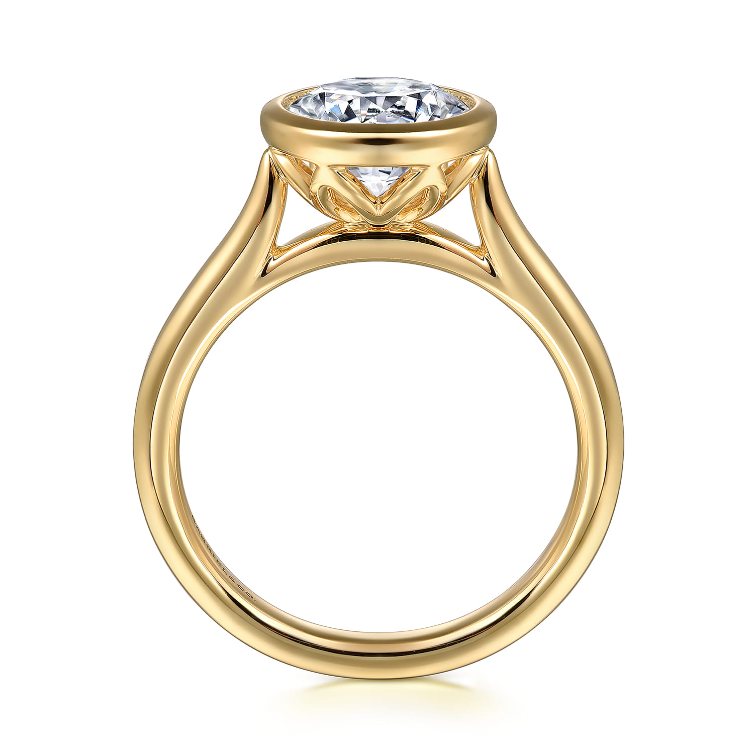 Giovana - 14K Yellow Gold Bezel Set Round Diamond Engagement Ring - Shot 2