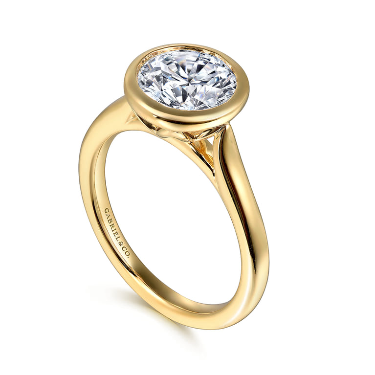 Giovana - 14K Yellow Gold Bezel Set Round Diamond Engagement Ring - Shot 3