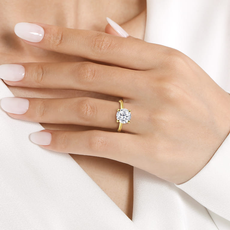 Tiana - 14K Yellow Gold Round Solitaire Diamond Engagement Ring - Shot 5