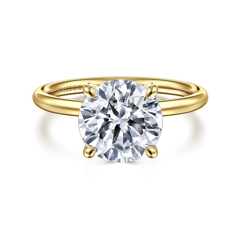 Tiana - 14K Yellow Gold Round Solitaire Diamond Engagement Ring - Shot 1