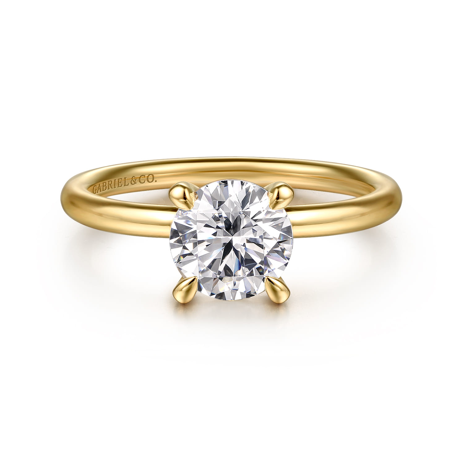 Tiana - 14K Yellow Gold Round Solitaire Diamond Engagement Ring - Shot 1