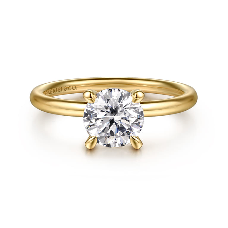Tiana - 14K Yellow Gold Round Solitaire Diamond Engagement Ring - Shot 1