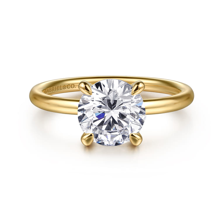 Tiana - 14K Yellow Gold Round Solitaire Diamond Engagement Ring - Shot 1