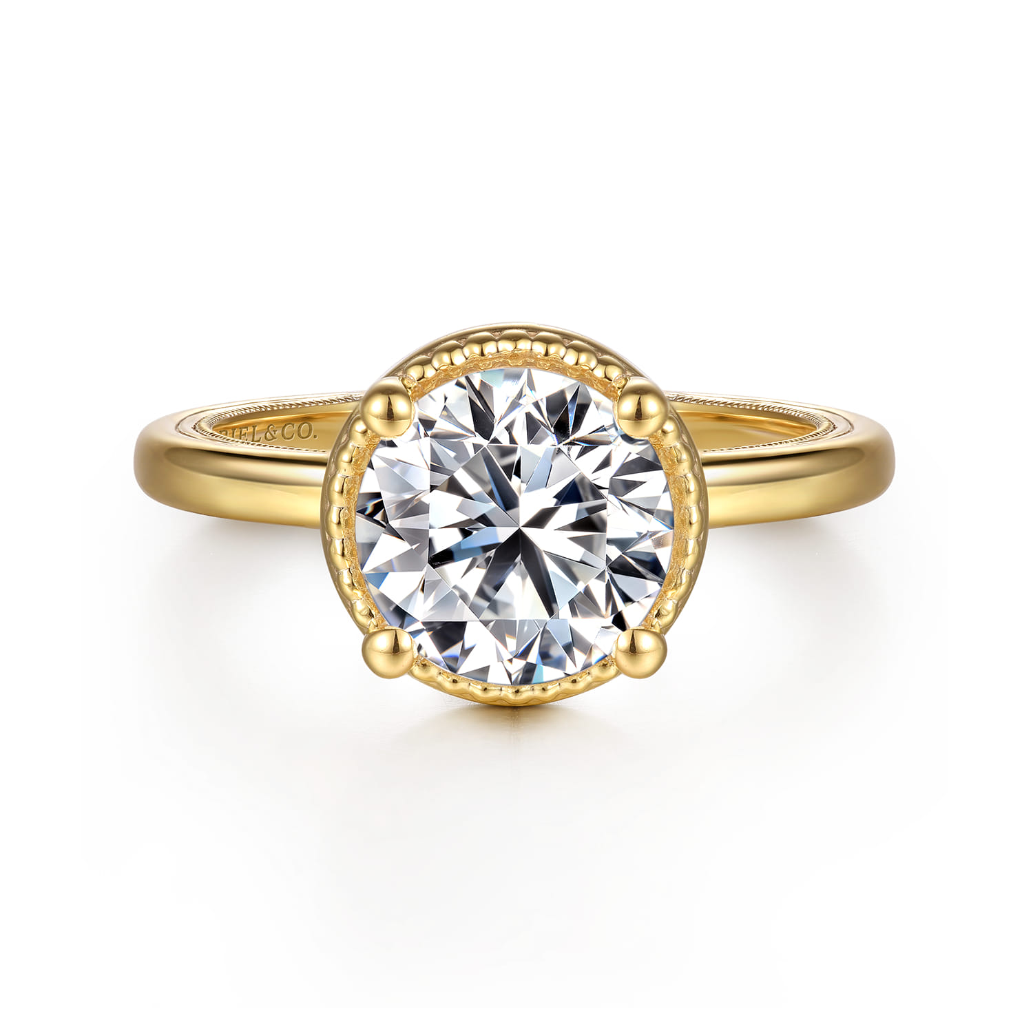 Libbie - 14K Yellow Gold Bezel Prong Round Diamond Engagement Ring - Shot 1