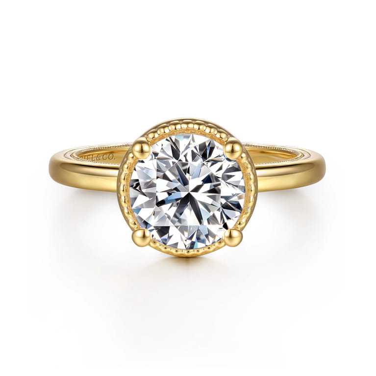 Libbie - 14K Yellow Gold Bezel Prong Round Diamond Engagement Ring - Shot 1