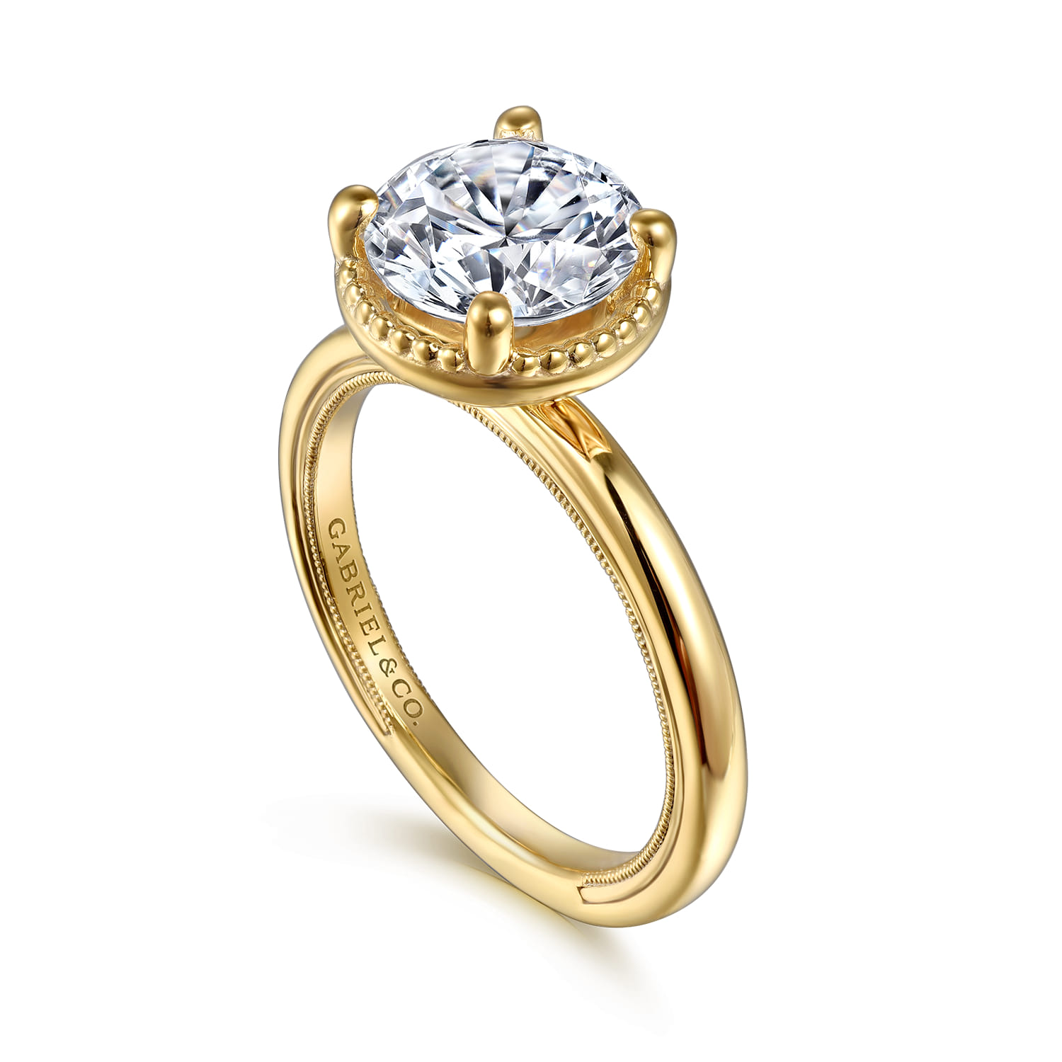 Libbie - 14K Yellow Gold Bezel Prong Round Diamond Engagement Ring - Shot 3
