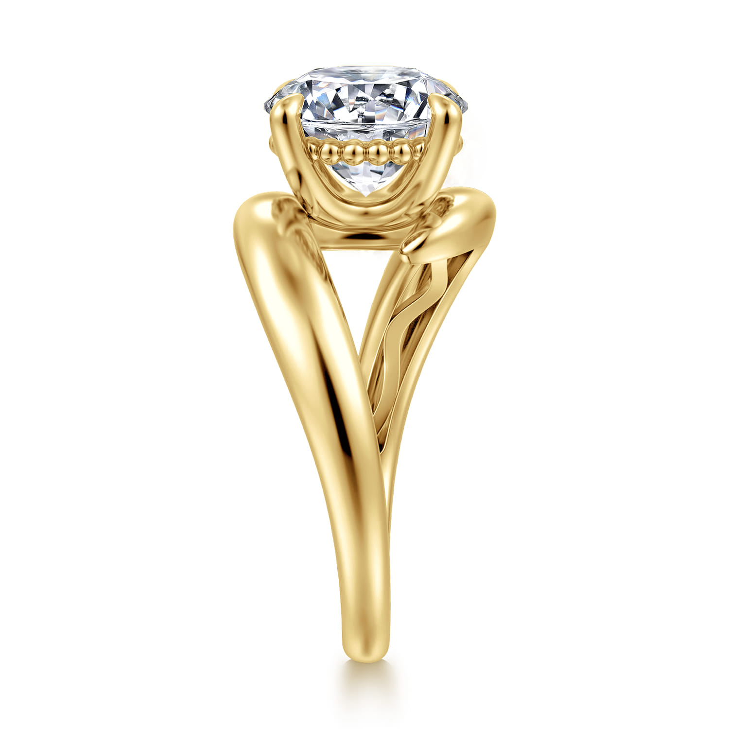 Bettie - 14K Yellow Gold Bypass Round Diamond Engagement Ring - Shot 4