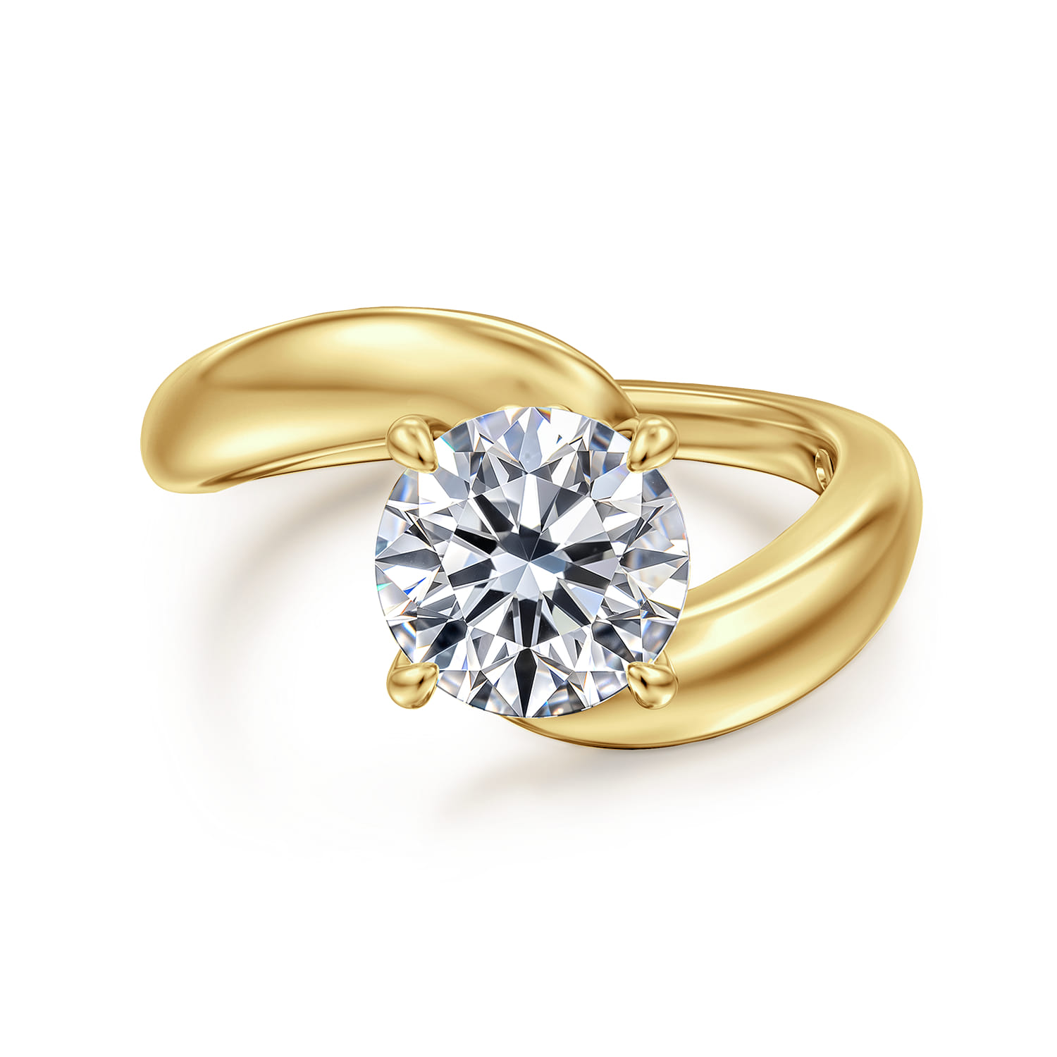 Bettie - 14K Yellow Gold Bypass Round Diamond Engagement Ring - Shot 1